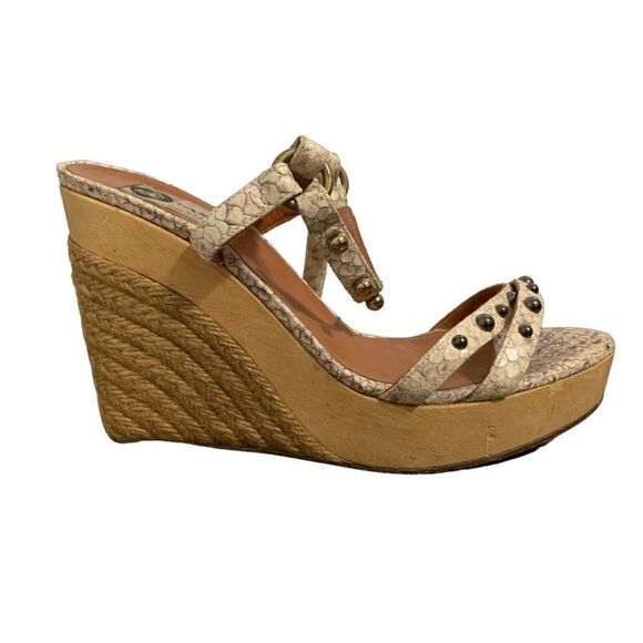 Lanvin Authentic beige brown ankle strap wedge Heels Espadrilles Sandals 9 - Picture 3 of 10